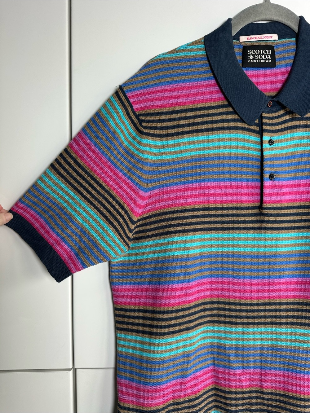 Scotch & Soda Rainbow Stripe Knit Polo Medium Dance All Night Organic Cotton - Picture 2 of 8